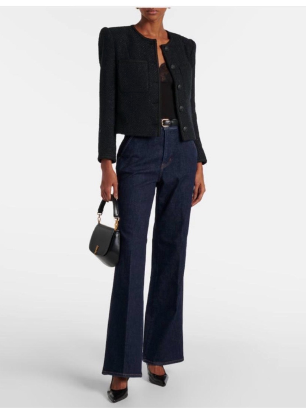 Veronica Beard Dark Blue High-Rise Wide-Leg Jeans